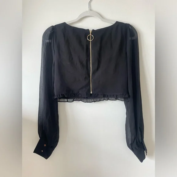 SOLD Guess Black Corset Crop Top Long Sheer Sleeves Size S - Picture 6 of 6